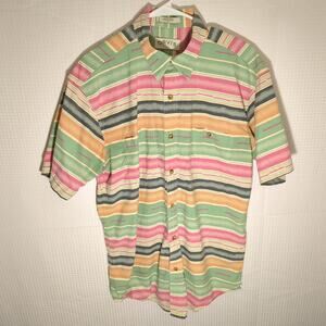Orvis L Pastel Stripe SS Shirt India Cotton Vintage Southwest Surfer Boho Beach